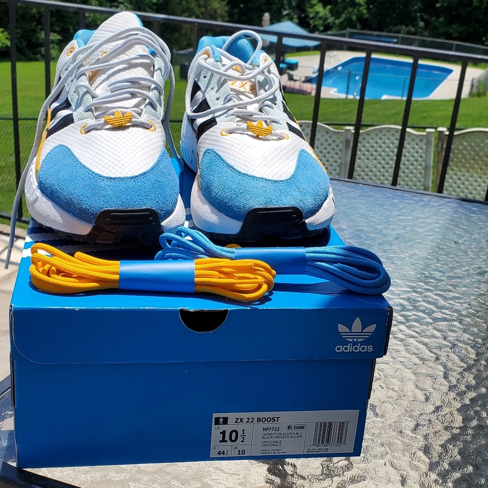 Adidas ZX 22 Boost Blue White Yellow Athletic Shoes